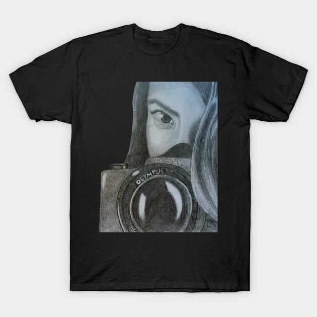 Camera Girl Sketch T-Shirt by Lady Lilac